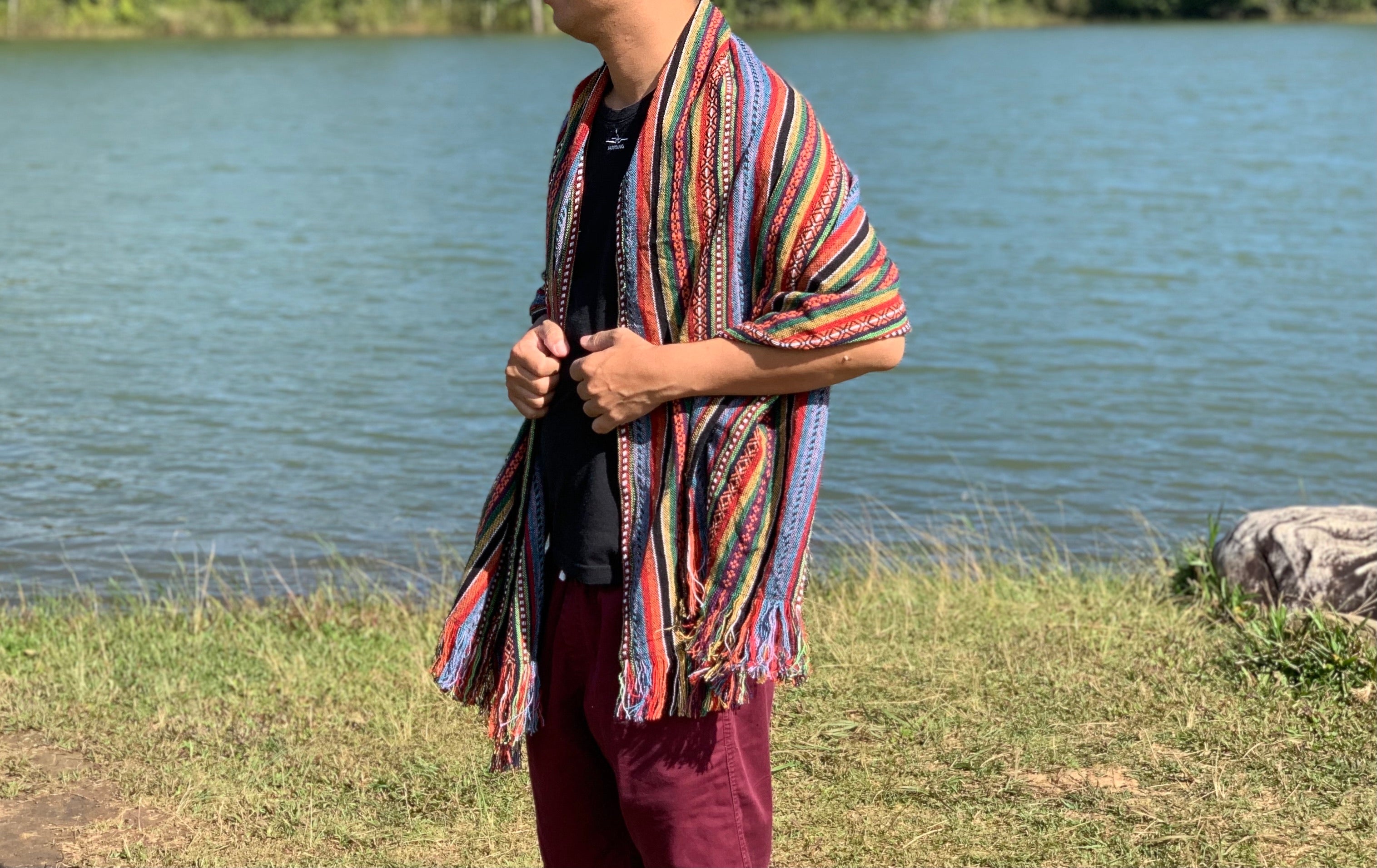 Boho hippie tribal woven winter shawl wrap