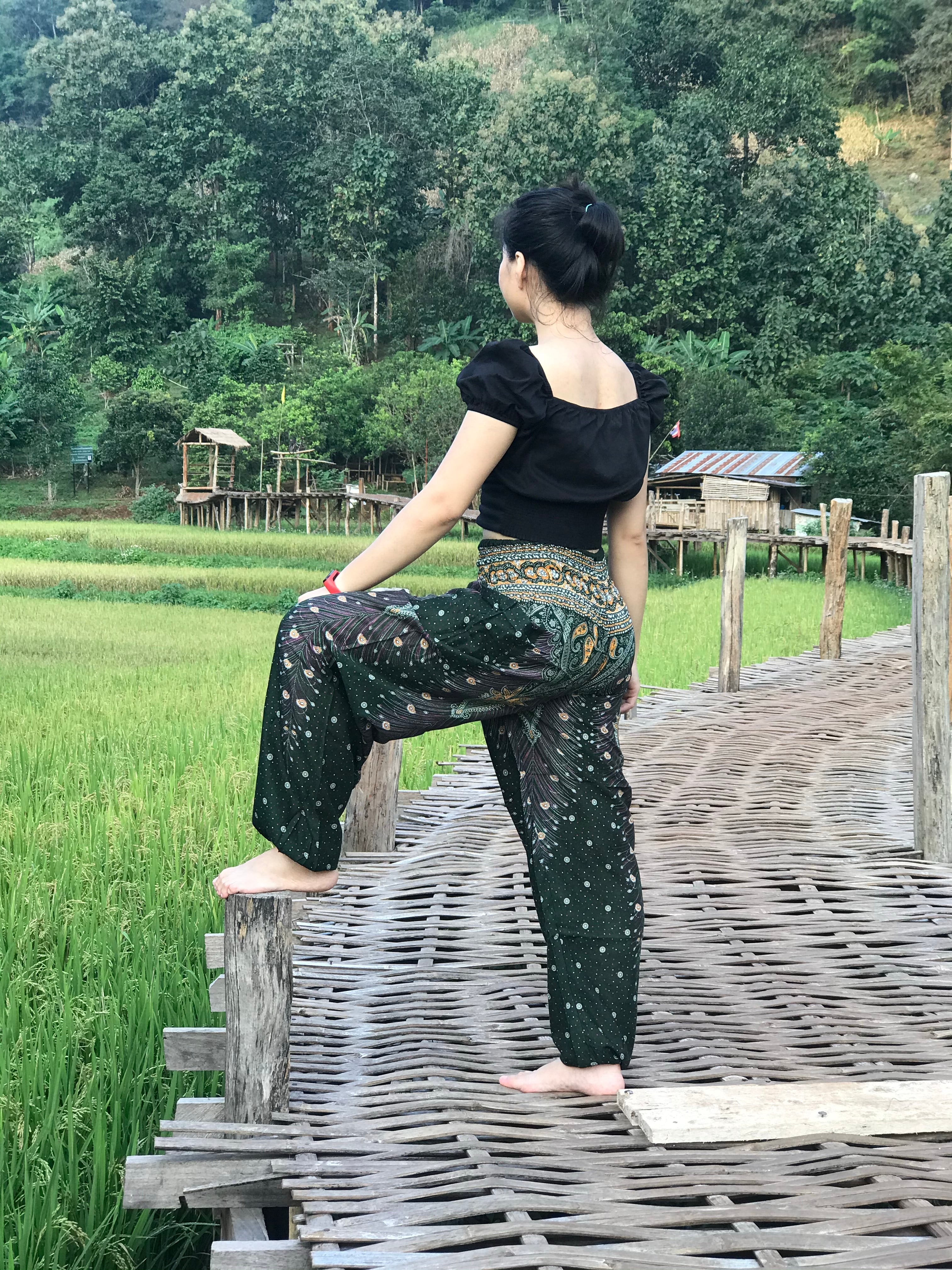 Green boho chic meditation harem pants – Bohofeather