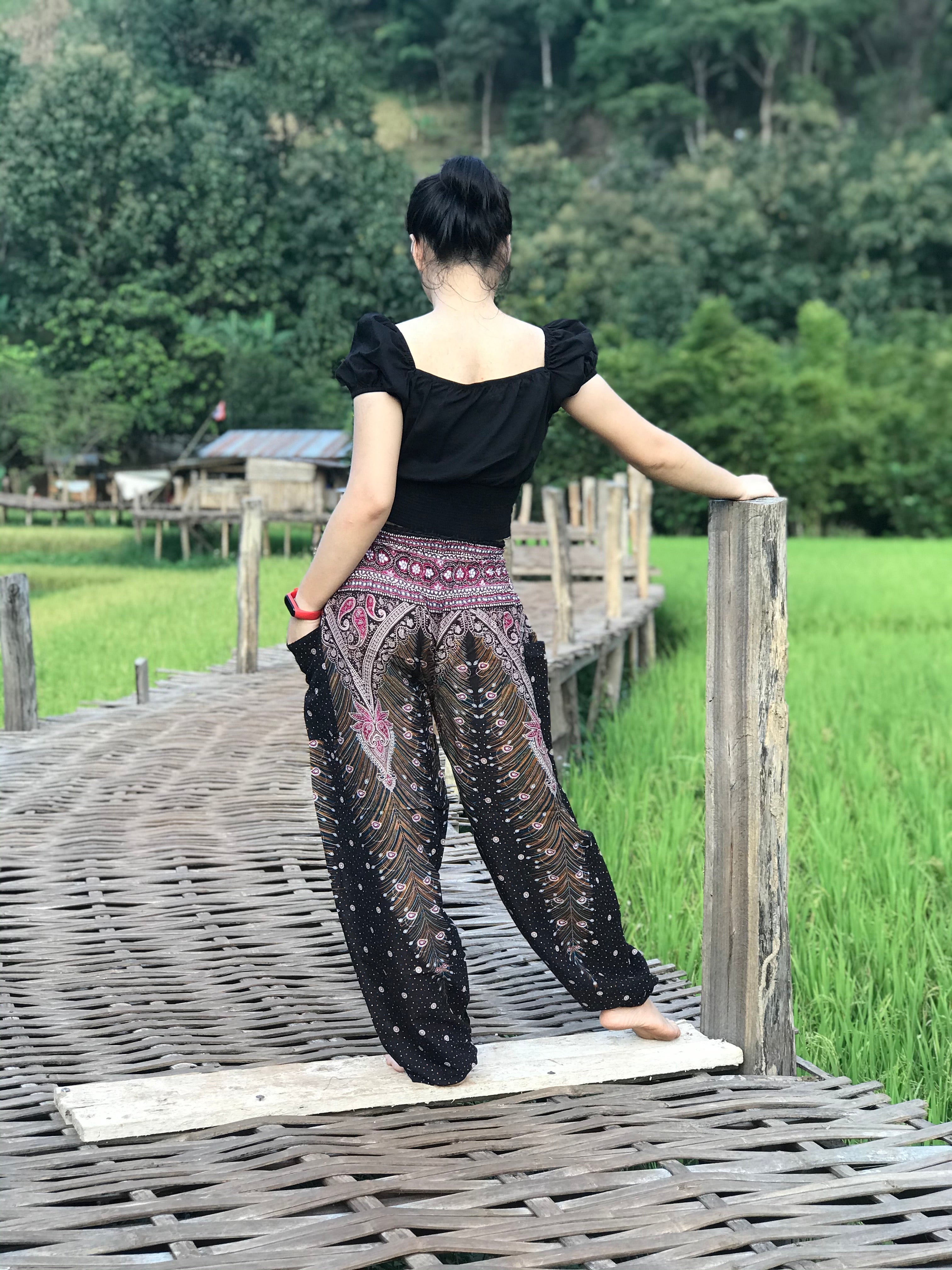 Brown peacock harem yoga hippie comfy pants – Bohofeather