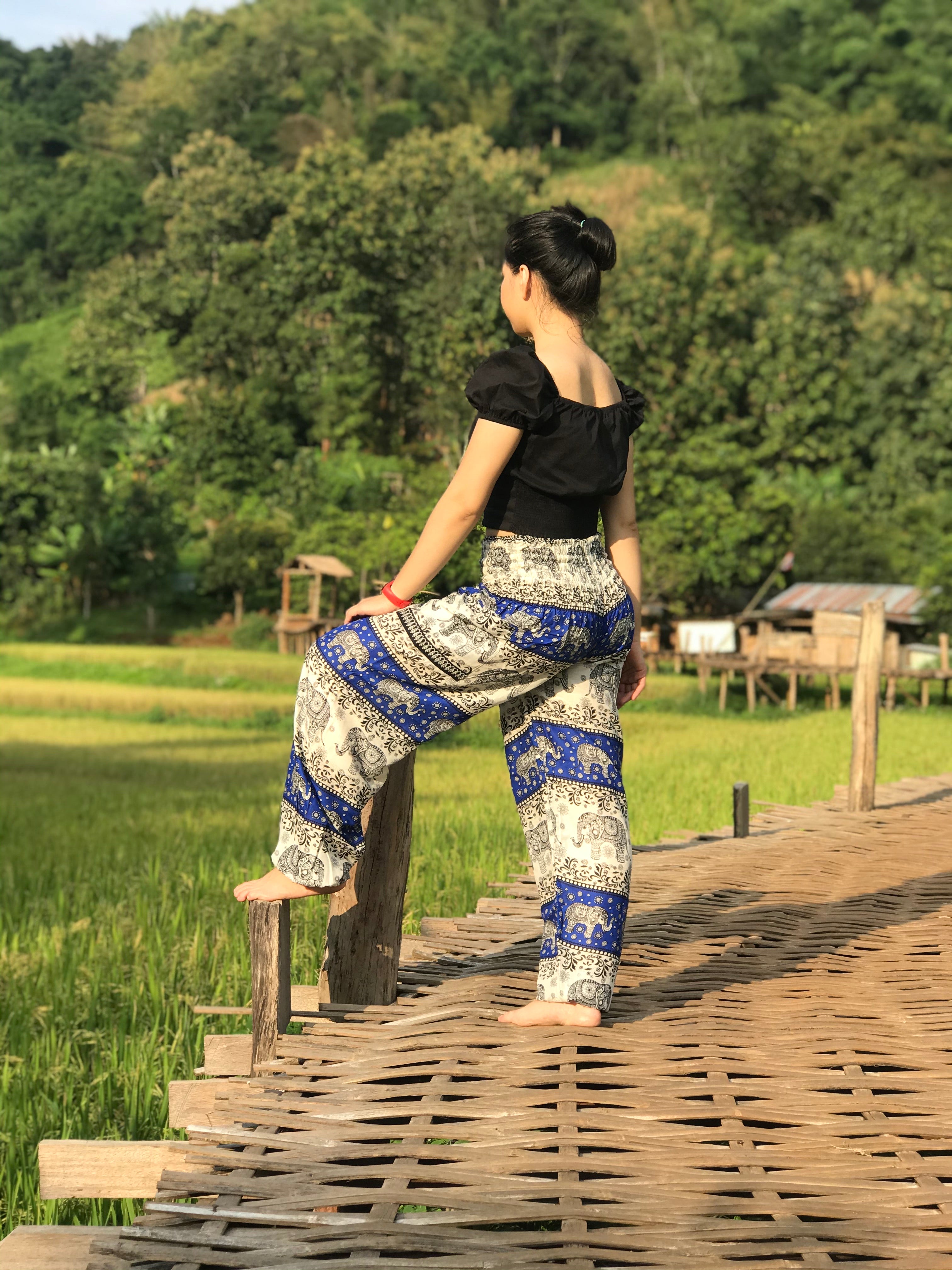 Cotton Harem Pants With Ankle Straps, Thai Yoga Pants, Elephant Pants,  Embroidered Pants,unisex Pants, Hippie ,boho Clothing,low Crotch Pant -   Israel